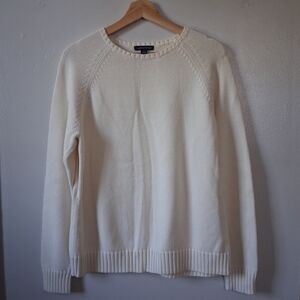 Lands End Cream Sweater Crewneck Pullover Cotton